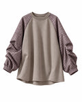 Oversized Sweater met Geruite Pofmouwen – Taupe
