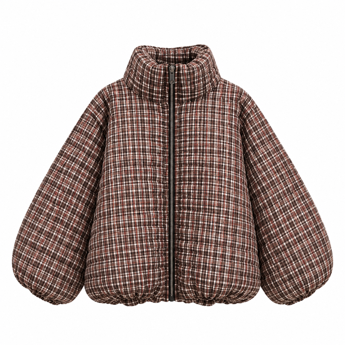 Oversized Checkered Bomber Jacket – Brown