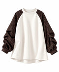 Oversized Sweater met Geruite Mouwen – Cream & Brown
