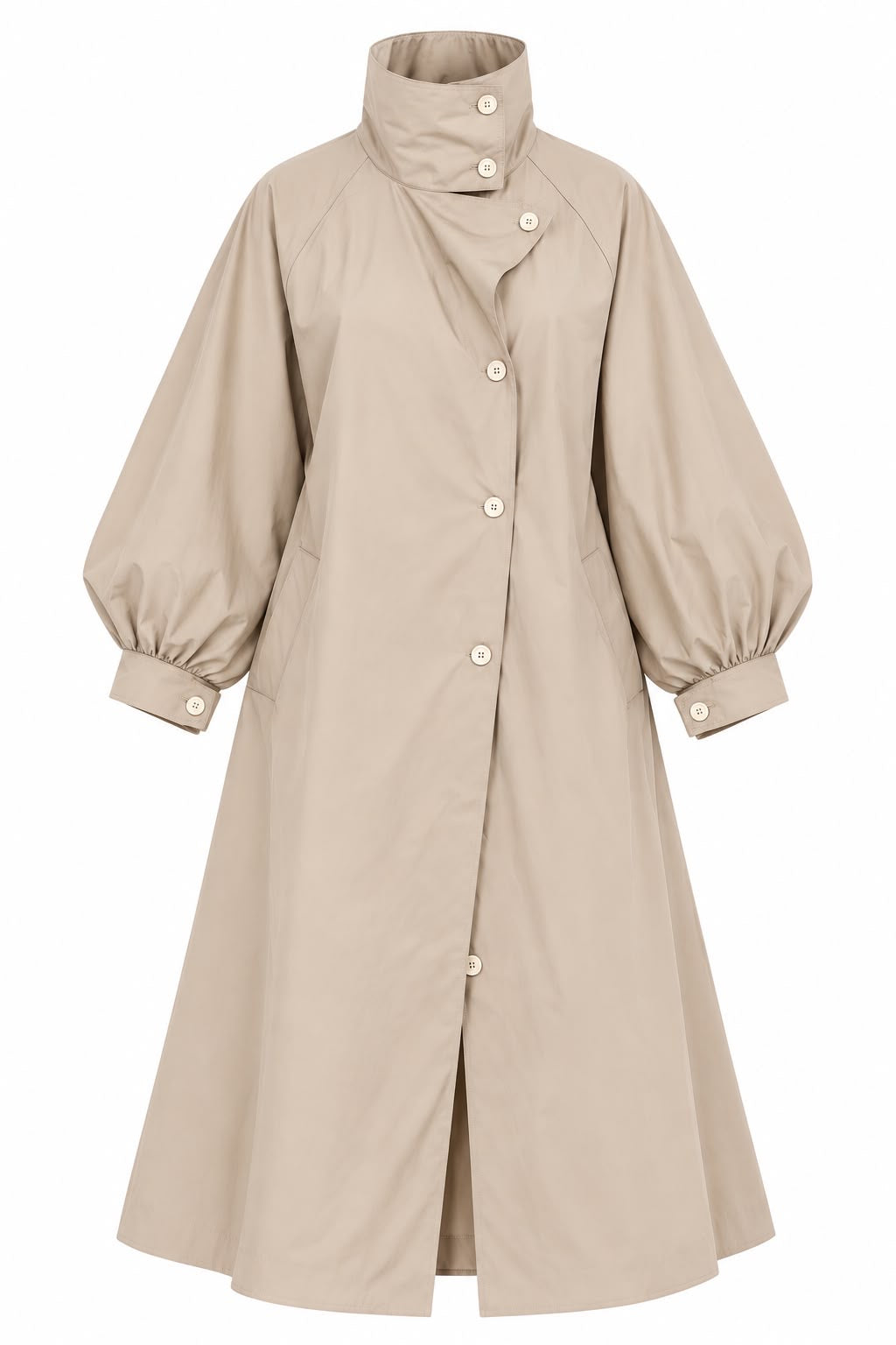 Elegant High Neck Trenchcoat – Light Beige