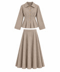 Elegant Peplum Skirt Twinset – Beige