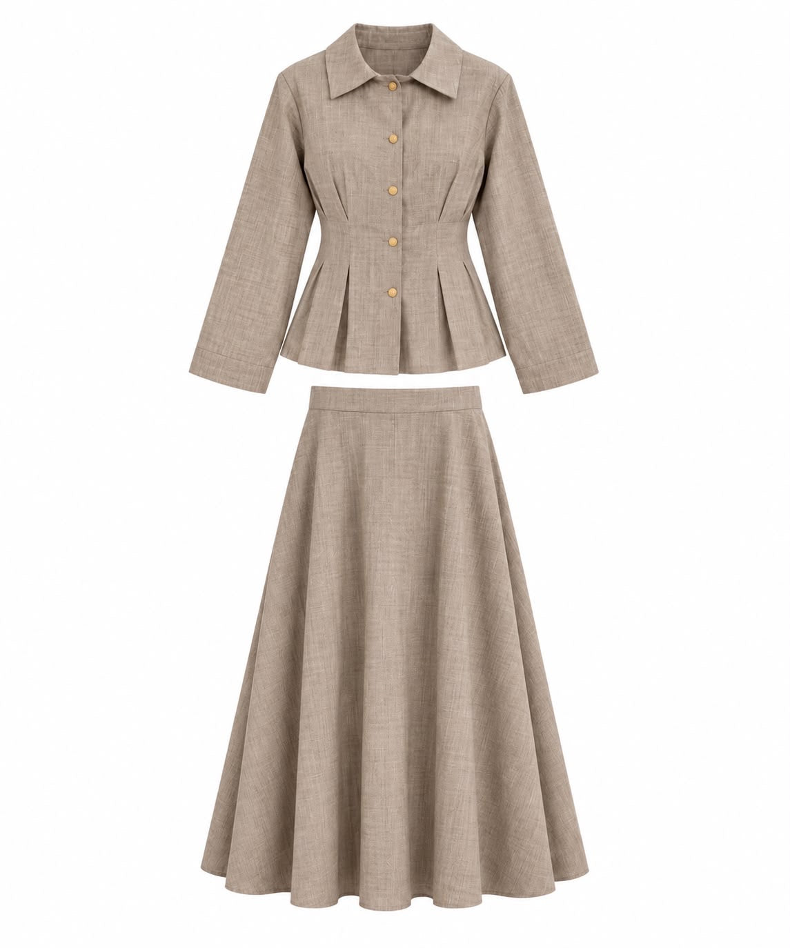 Elegant Peplum Skirt Twinset – Beige
