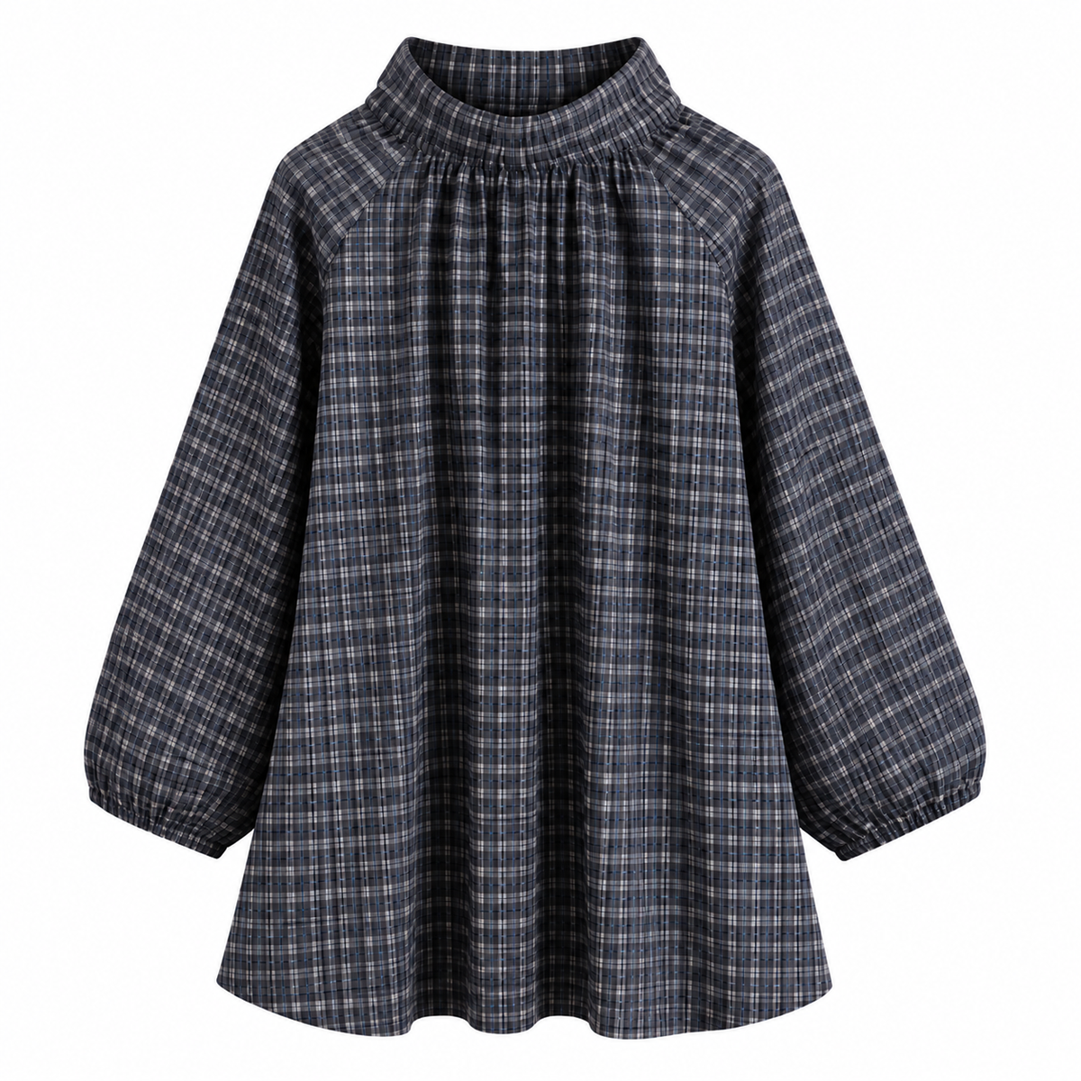 Checkered Blouse – Navy Blue