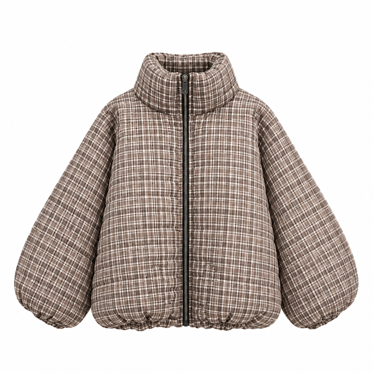 Oversized Checkered Bomber Jacket – Mocha