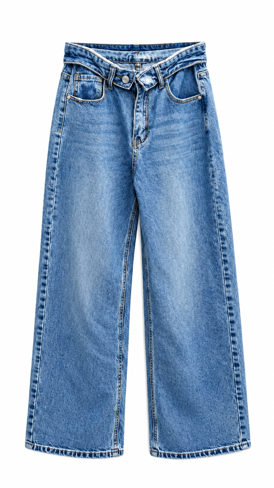 Trendy Wide Leg Jeans – Denim Blue