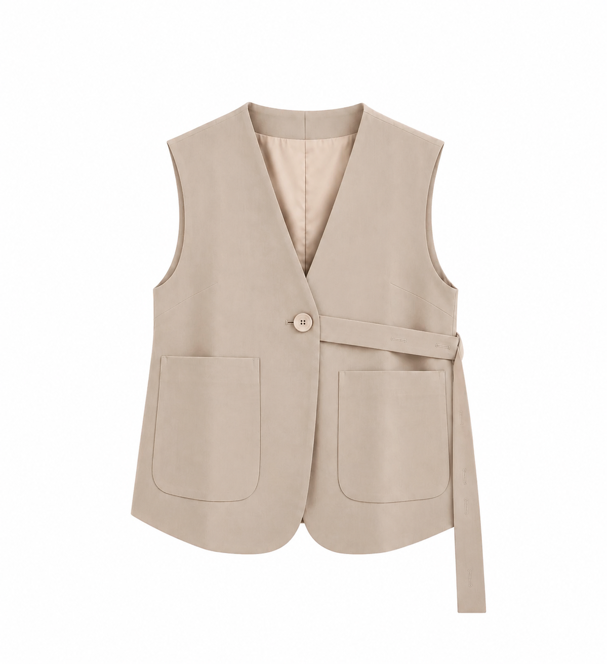 Elegante Gilet met Ceintuur – Beige