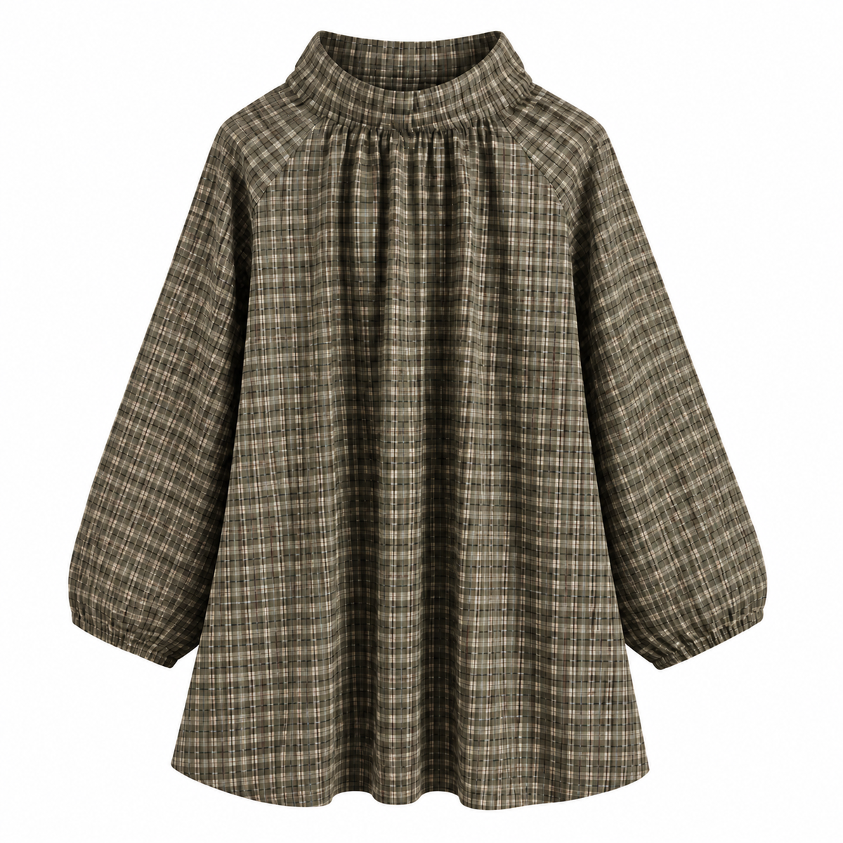 Checkered Blouse – Olive Brown