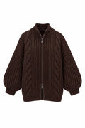 Luxe Cable Knit Bomber Vest – Chocolate Brown