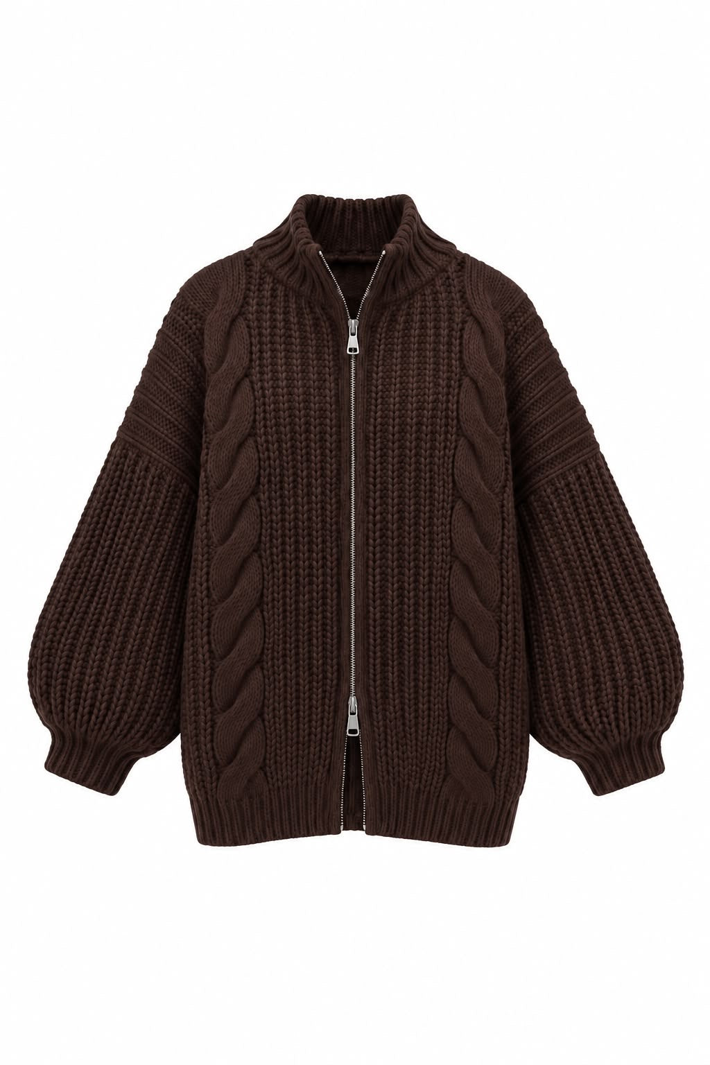 Luxe Cable Knit Bomber Vest – Chocolate Brown