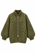 Luxe Cable Knit Bomber Vest – Olive Green