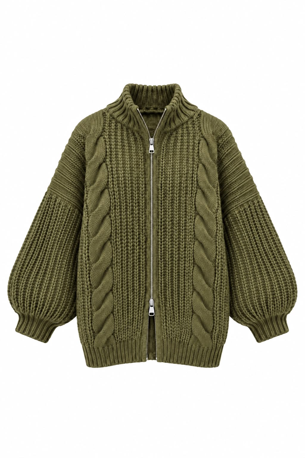 Luxe Cable Knit Bomber Vest – Olive Green