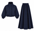 Luxury Bomber Skirt Set – Navy Blue